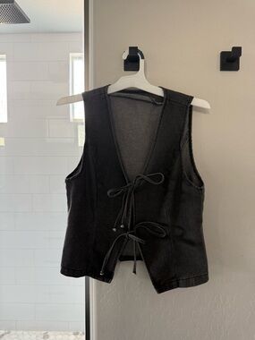 SHEIN Gray Striped Denim Vest